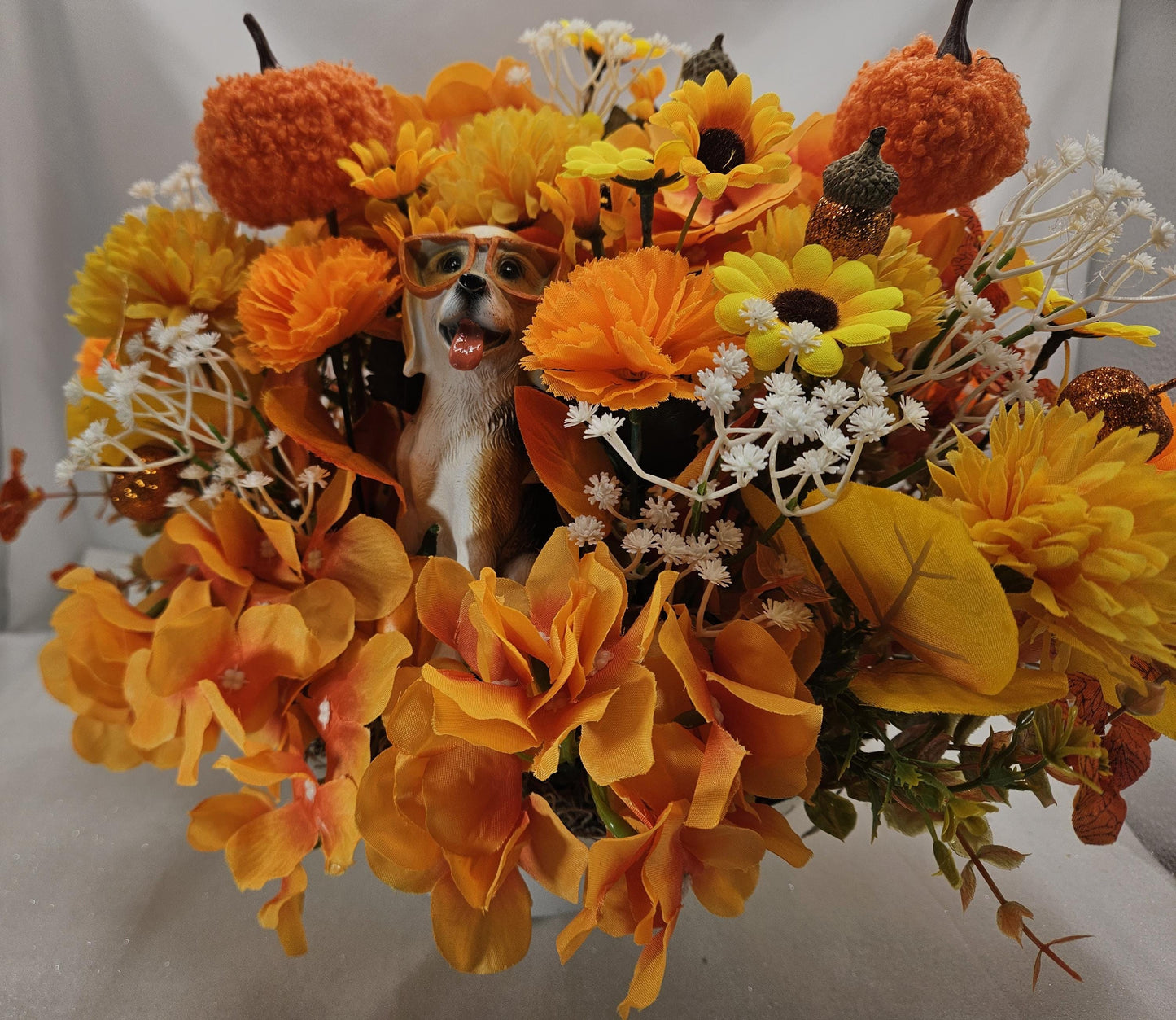 Dog in Pumpkin Centerpiece: Fall Floral Decor, Sunglasses Dogs