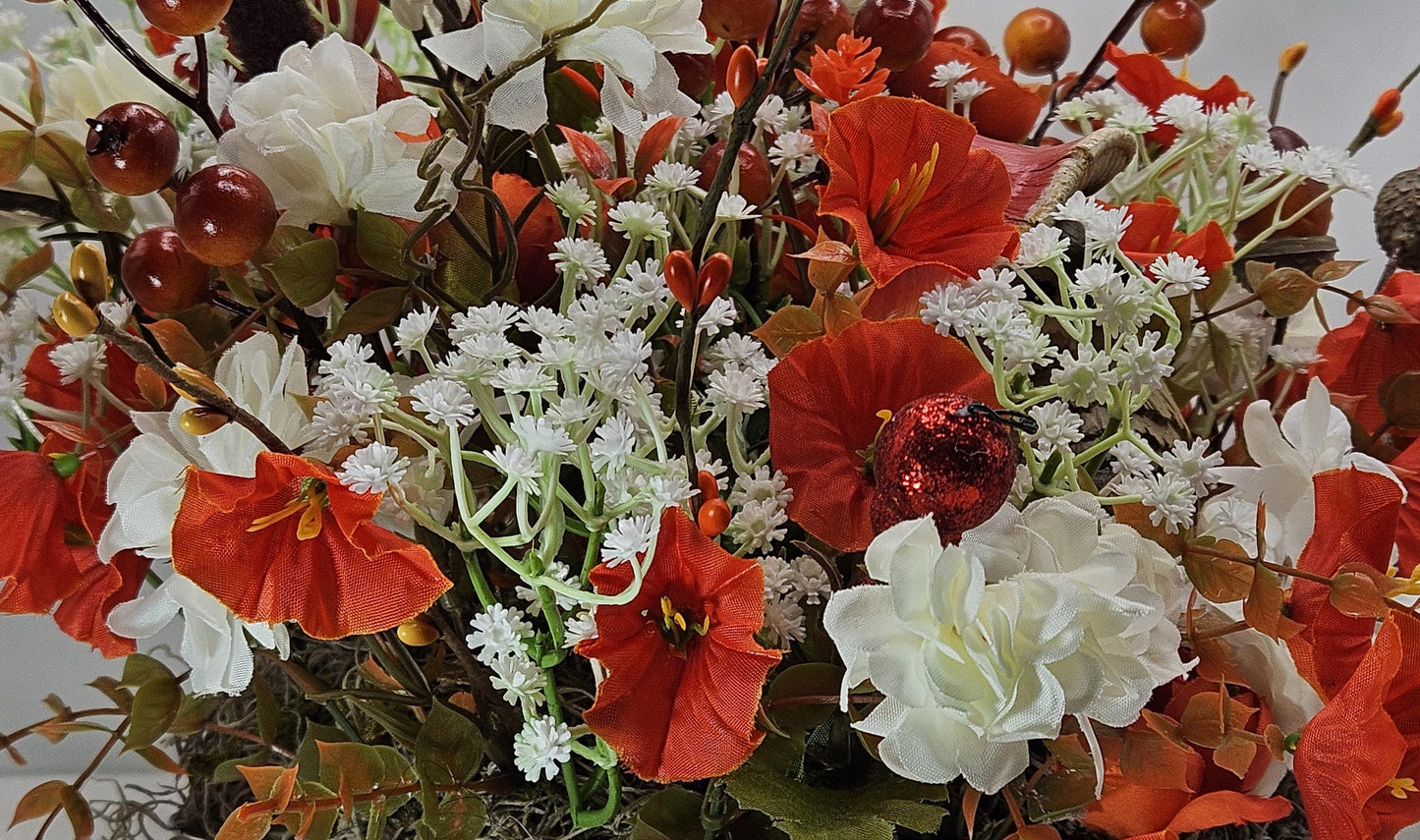 Pumpkin Floral Arrangement: Autumn Bird Garden Centerpiece