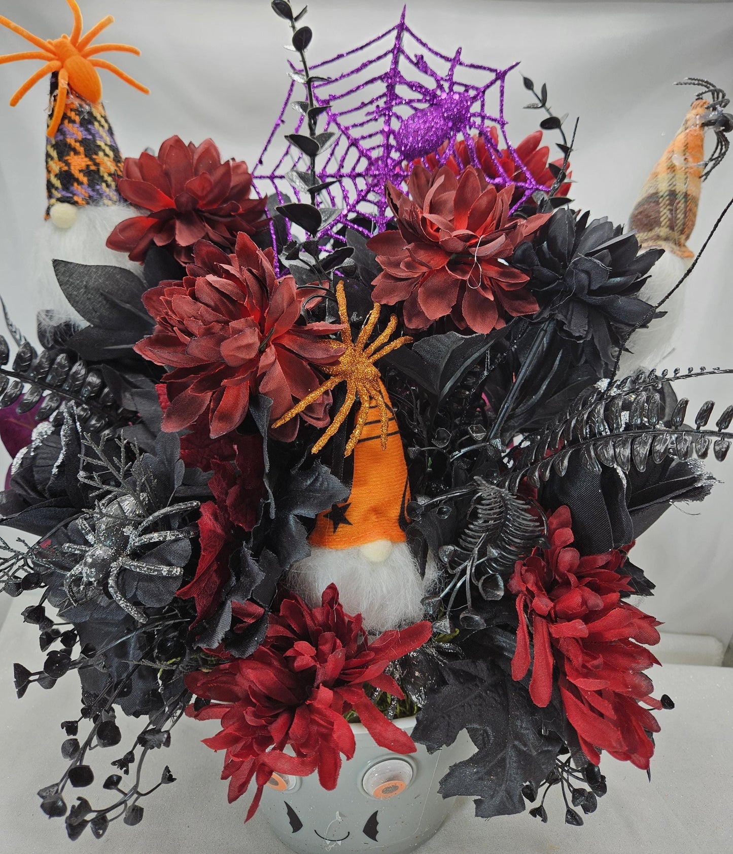 Eerie Halloween Floral Arrangement: Dracula Bowl, Gnomes & Spiders