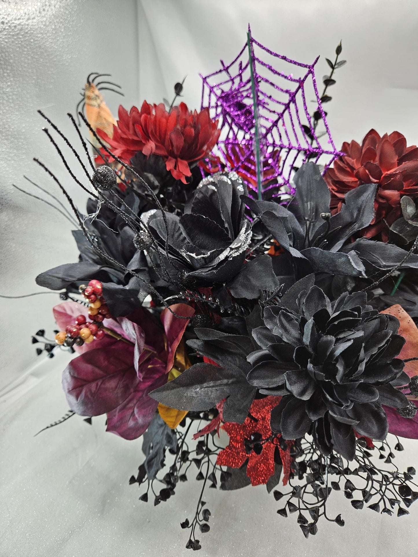Eerie Halloween Floral Arrangement: Dracula Bowl, Gnomes & Spiders