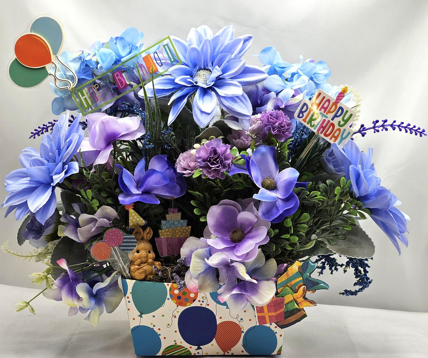 Happy Birthday Floral Arrangements/Gift in a Box/Two Options, Colorful Wildflowers or Delicate Dahlias/Other Blooms/Birthday Accents