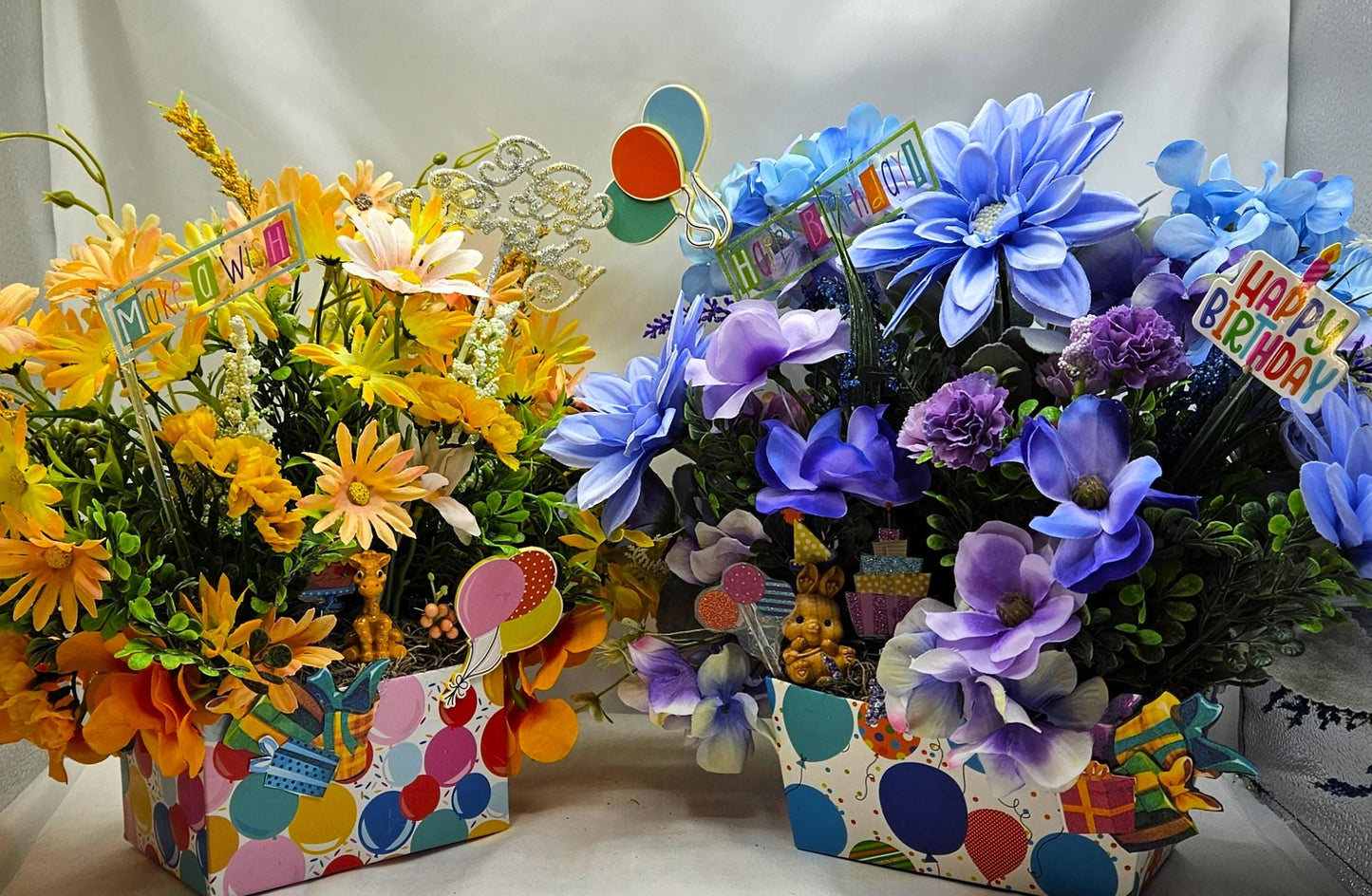 Happy Birthday Floral Arrangements/Gift in a Box/Two Options, Colorful Wildflowers or Delicate Dahlias/Other Blooms/Birthday Accents