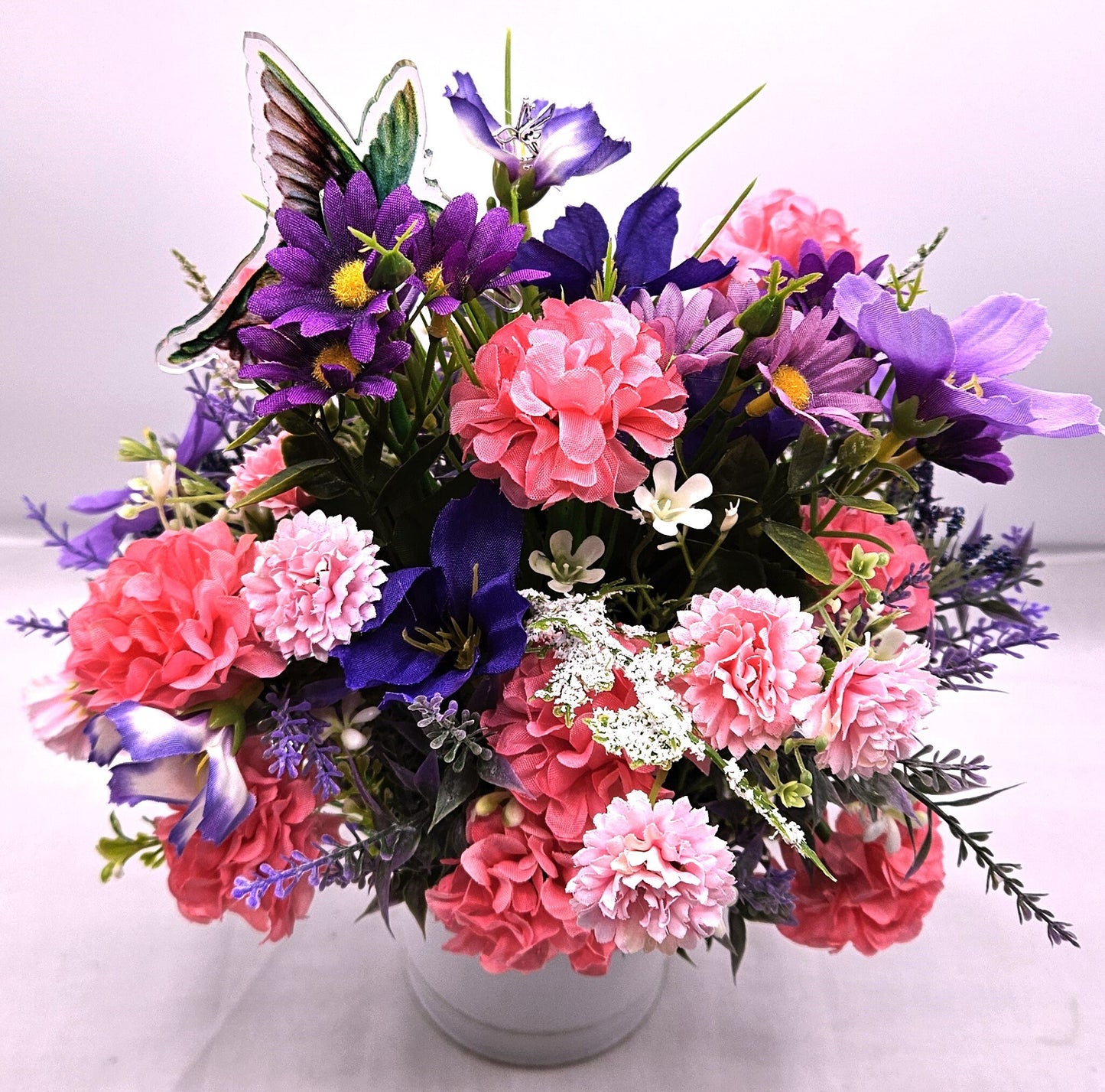 Hummingbird Flower Arrangments, 2 Options, Hummingbird Lover Creations in Yellow/Peach or Piink/Purple Floral Colors, Lots of Hummingbirds