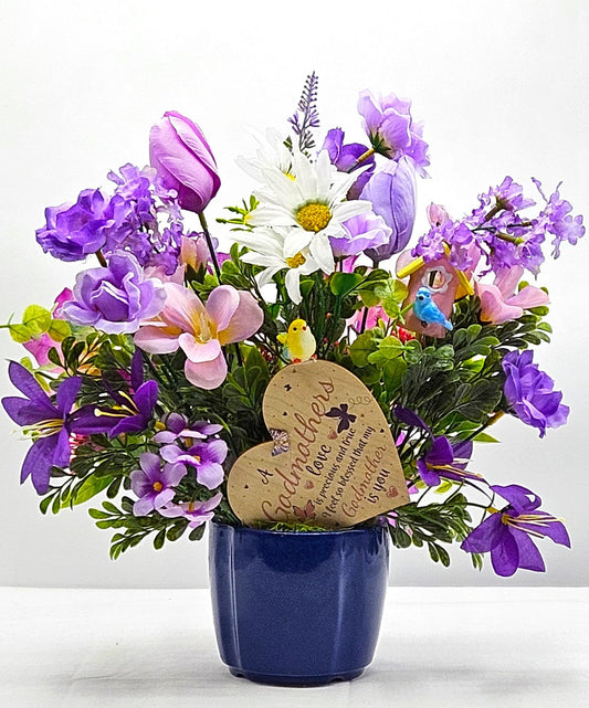Godmother Gift White Daisies Purple Lilies Flowers Cute, Cosmos Flower Purple Roses Flower Arrangements Centerpiece Plant Pot Ceramic Unique