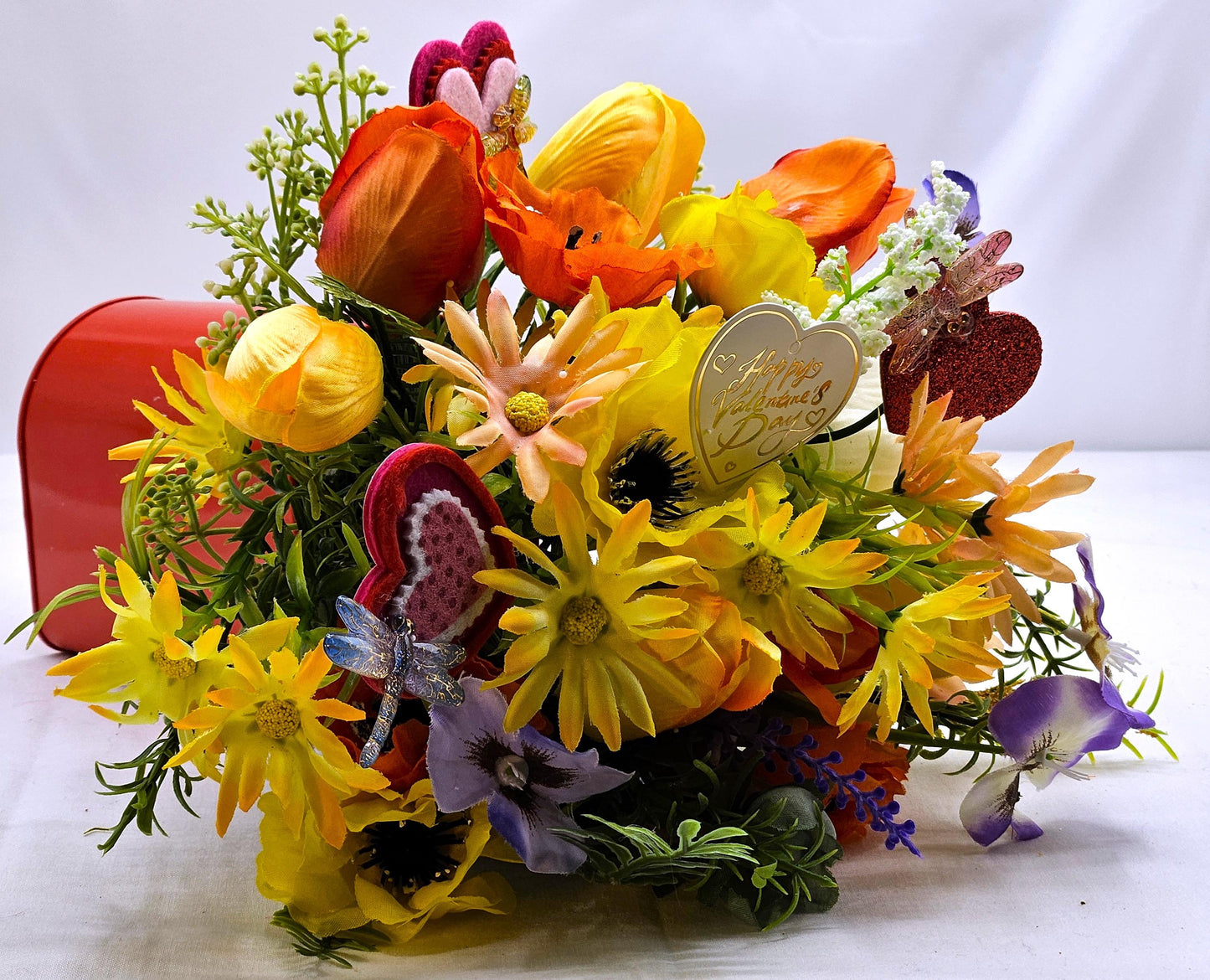 Love Messages with Mailbox Flower Arrangements, Valentine Gifts, Butterflies, Wild Flowers Tulips, Heart Day