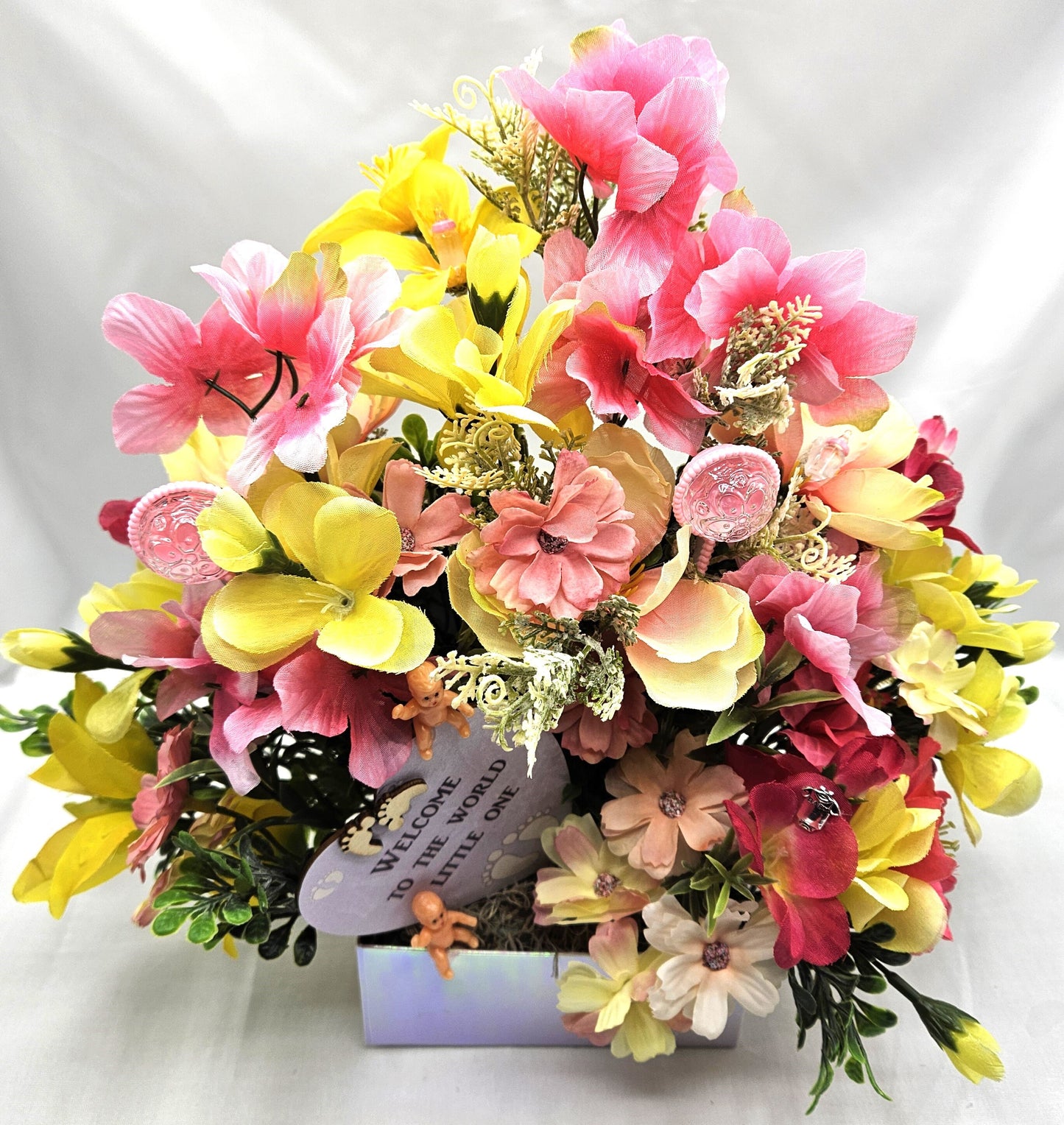 Welcome Baby Flower Arrangement, Boy or Girl Option, Baby Shower Gift/Welcome to the World, Little One, Blue/Yellow or Pink/Yellow