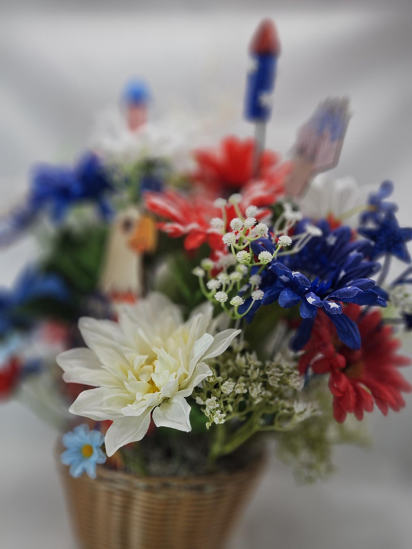 American Pride Garden Decor, Majestic Eagle Display, Floral Patriotism, Stars and Stripes, USA Butterfly Feature