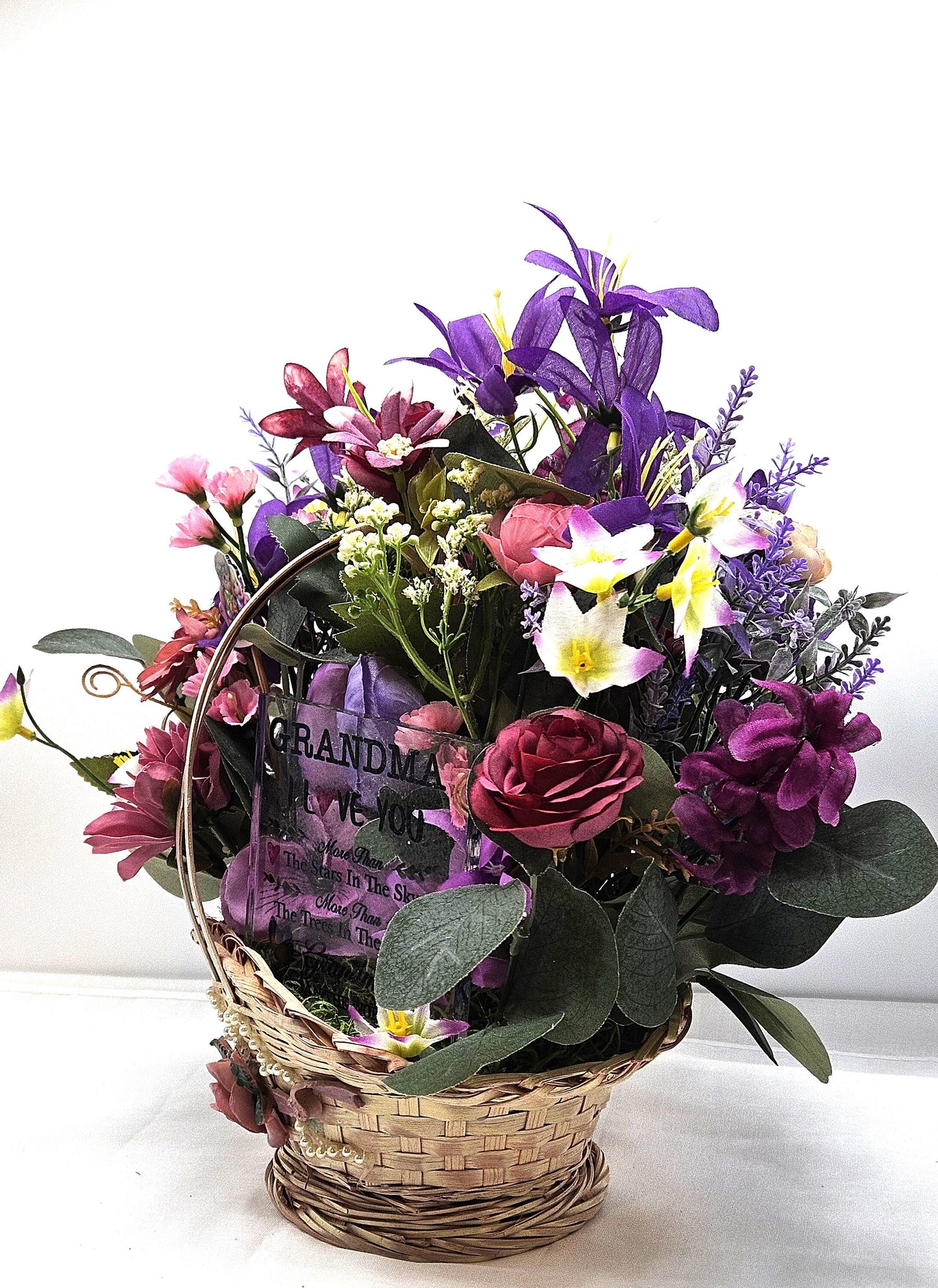 Sentimental Grandma Flower Basket, Pink & Purple Blossoms, Mother's Day Gift, Birthday Sentimental Surprise