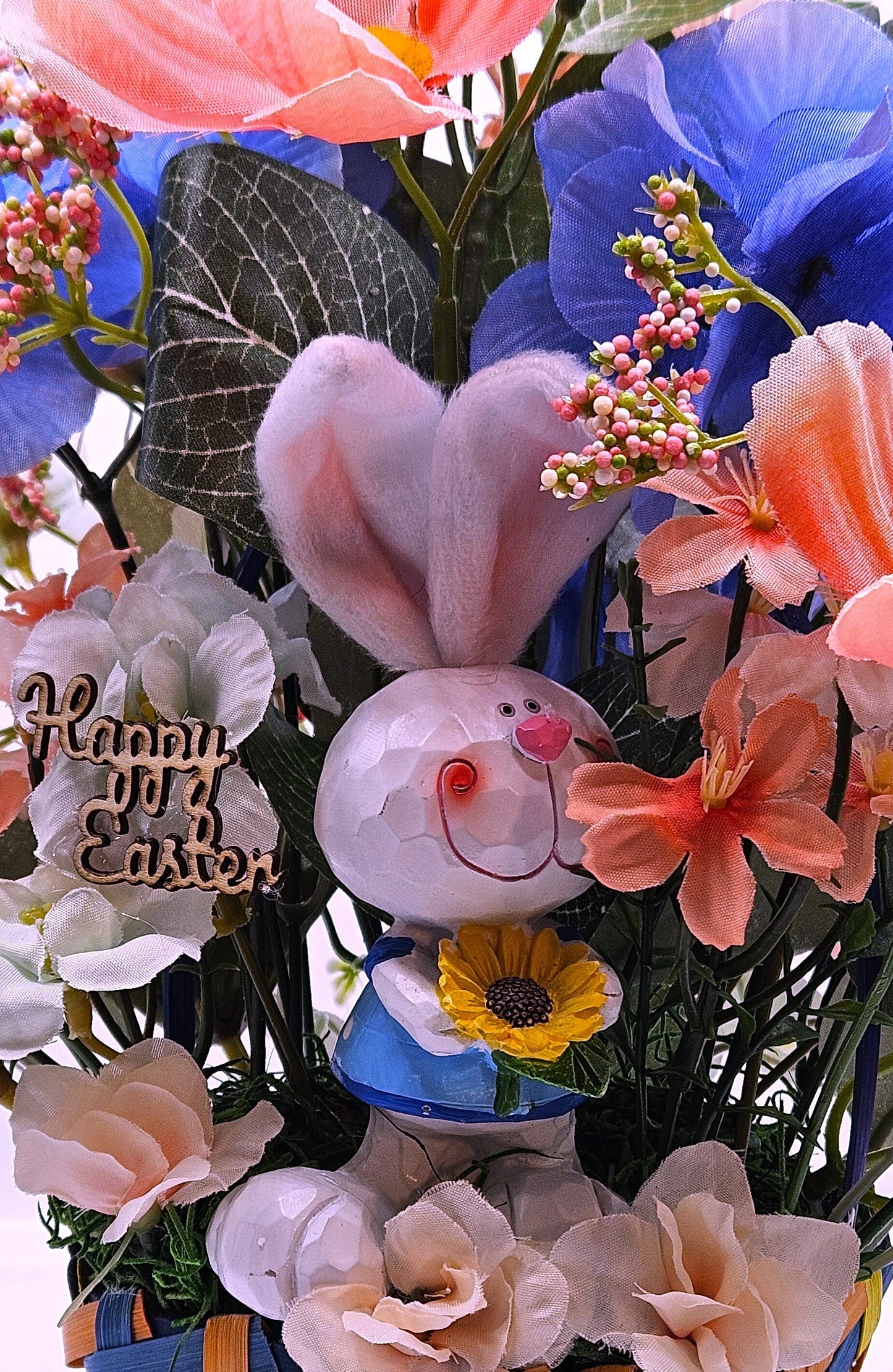 Cheerful Easter Bunnies with Spring Blooms in Easter Basket - 3 Options