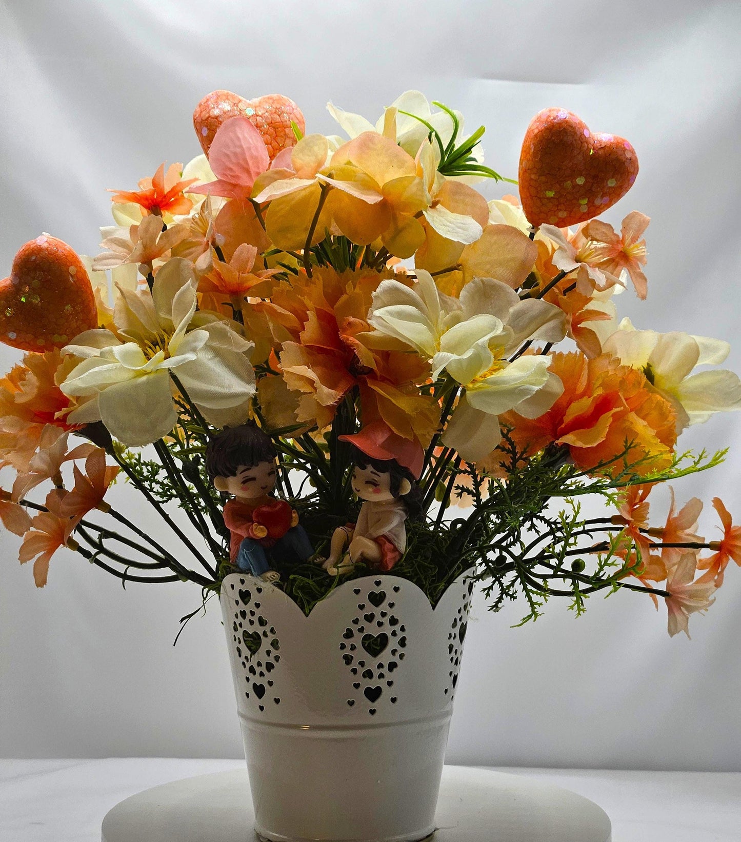 Romantic Centerpiece, Peach Flower Arrangement, Sweetheart Couple, Love Flower Arrangement