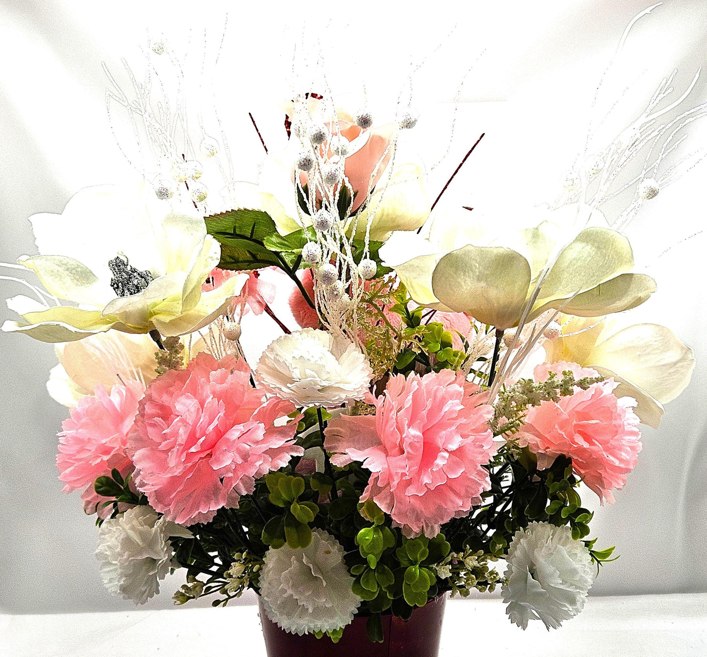 Love Teddy Bear or Flying Pig Floral Centerpiece, Roses Carnations Magnolias, Glittery Hearts, Home Decor, VALENTINE