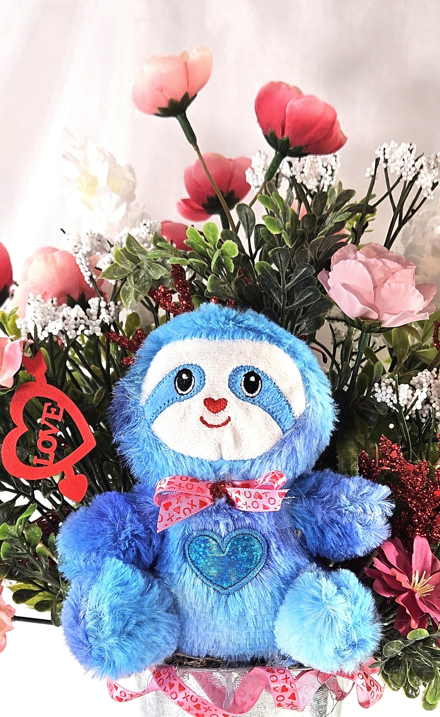 Romantic Sloth Flower Arrangement with Sloth, Romanntic Flower Arrangement with Peonies/White Florals