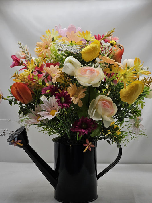 Dragonflies with Flowers - One Option Left to Brighten Your Spring/Summer W/Colorful Spring/Summer Blooms in Black Watering Can