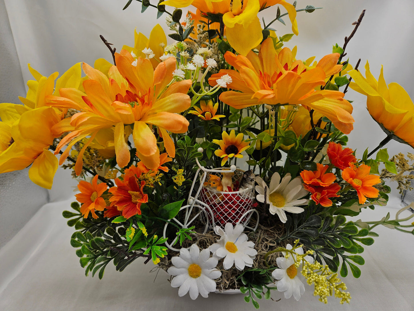 Dog Lovers' Bike Basket with Puppies, Sunflower Wildflower Delight, Whimsical Gift, Housewarming Present