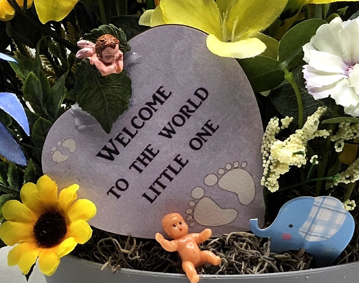 Welcome Baby Flower Arrangement, Boy or Girl Option, Baby Shower Gift/Welcome to the World, Little One, Blue/Yellow or Pink/Yellow