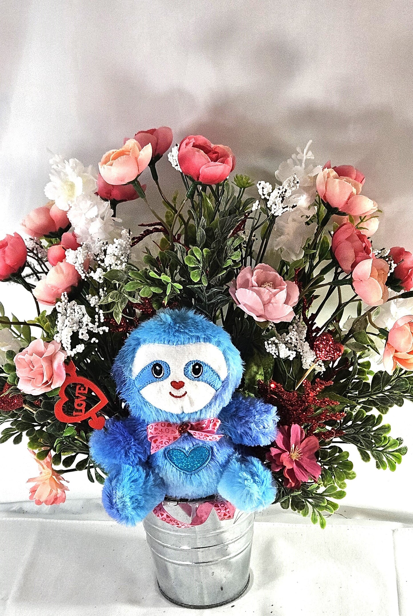 Romantic Sloth Flower Arrangement with Sloth, Romanntic Flower Arrangement with Peonies/White Florals