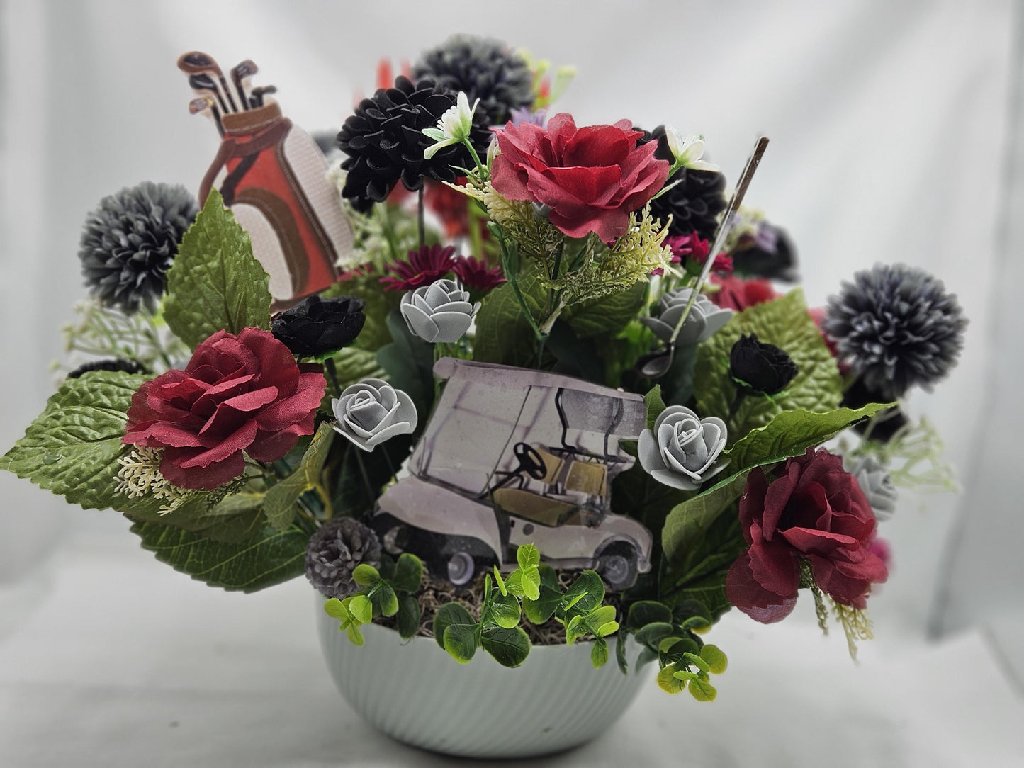 For the Golf Lover/A gift for Him/Golf Cart/Bag/Balls/Manly Floral Gift/Orange/Yellow or Gray/Red/Black/Golf Enthusiast for Any Occasion