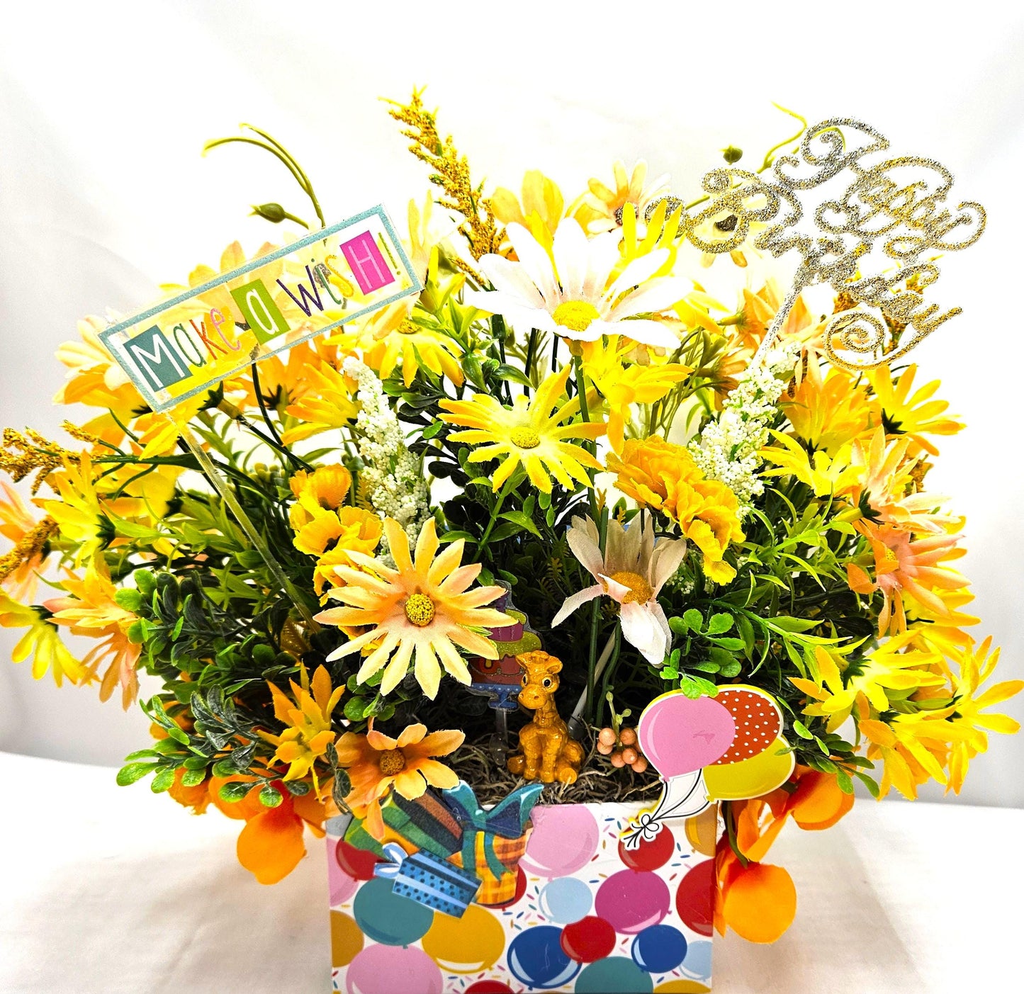 Happy Birthday Floral Arrangements/Gift in a Box/Two Options, Colorful Wildflowers or Delicate Dahlias/Other Blooms/Birthday Accents