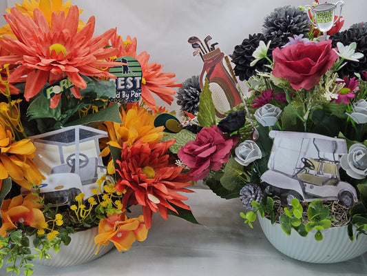 For the Golf Lover/A gift for Him/Golf Cart/Bag/Balls/Manly Floral Gift/Orange/Yellow or Gray/Red/Black/Golf Enthusiast for Any Occasion