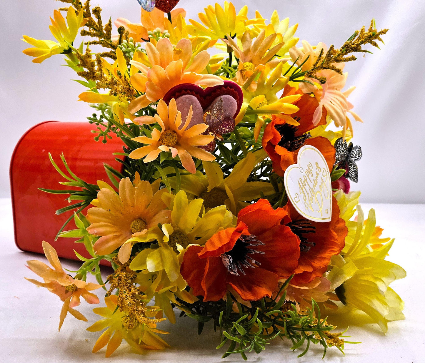 Love Messages with Mailbox Flower Arrangements, Valentine Gifts, Butterflies, Wild Flowers Tulips, Heart Day