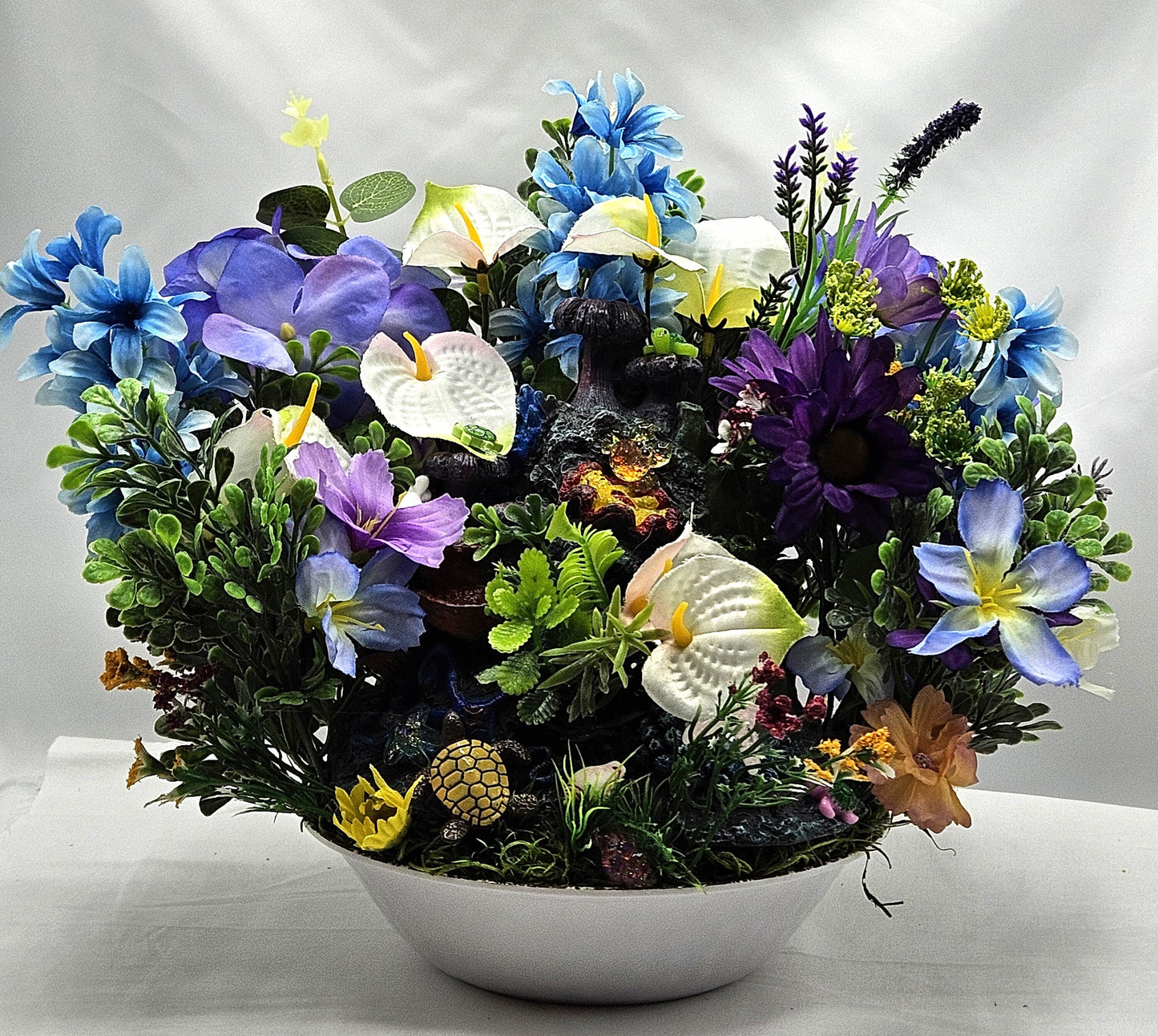 Sea Life Mountain with Coral, Turtles & Seal, Marine Critters, Pastel Florals, Lush Greenery, Tropical Gift
