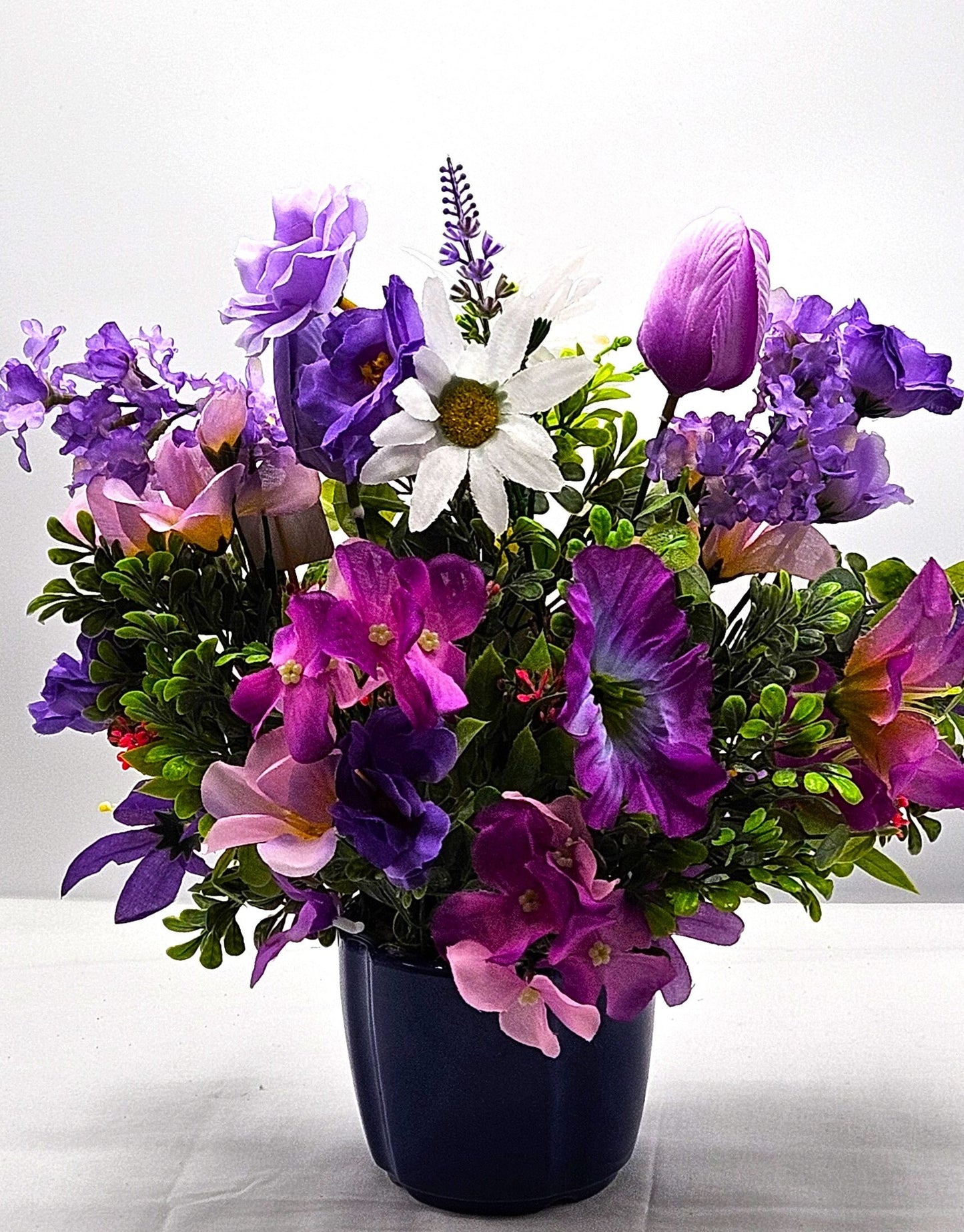 Godmother Gift White Daisies Purple Lilies Flowers Cute, Cosmos Flower Purple Roses Flower Arrangements Centerpiece Plant Pot Ceramic Unique