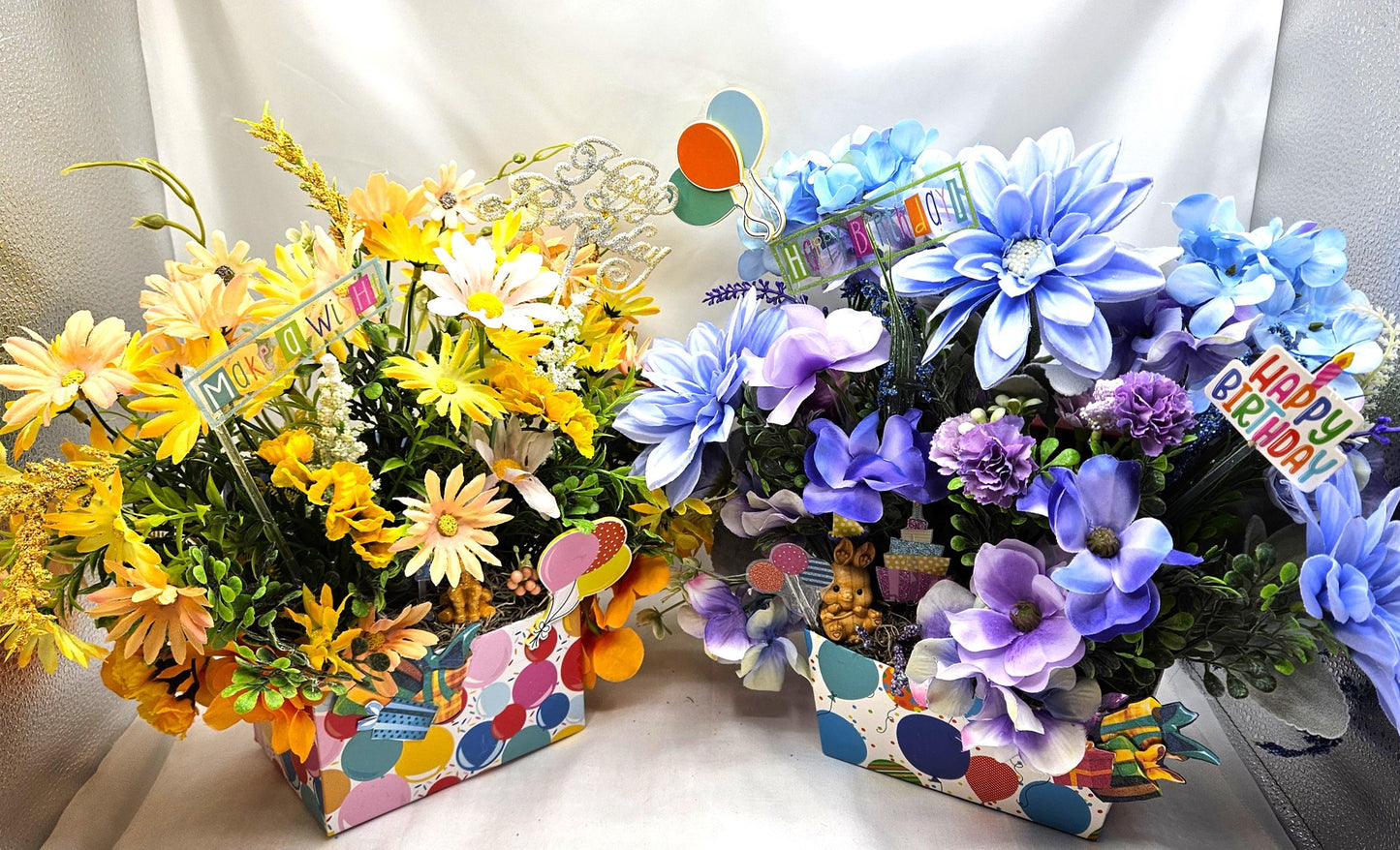Happy Birthday Floral Arrangements/Gift in a Box/Two Options, Colorful Wildflowers or Delicate Dahlias/Other Blooms/Birthday Accents