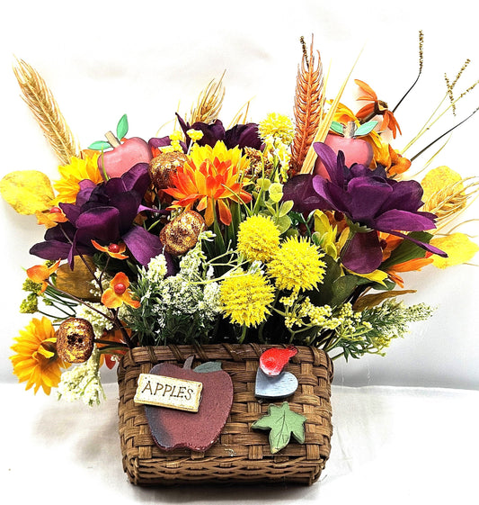 Handmade Floral Arrangement in a Hanging Basket for Kitchen, Home Decor or Special Occasion Gift/Birthday, Housewarming, Get Well