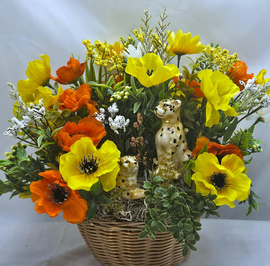 Majestic Cheetah Family Art, Baby Cheetah with Mom, Spring Florals Decor, Nature Lover's Gift, Great Home Decor