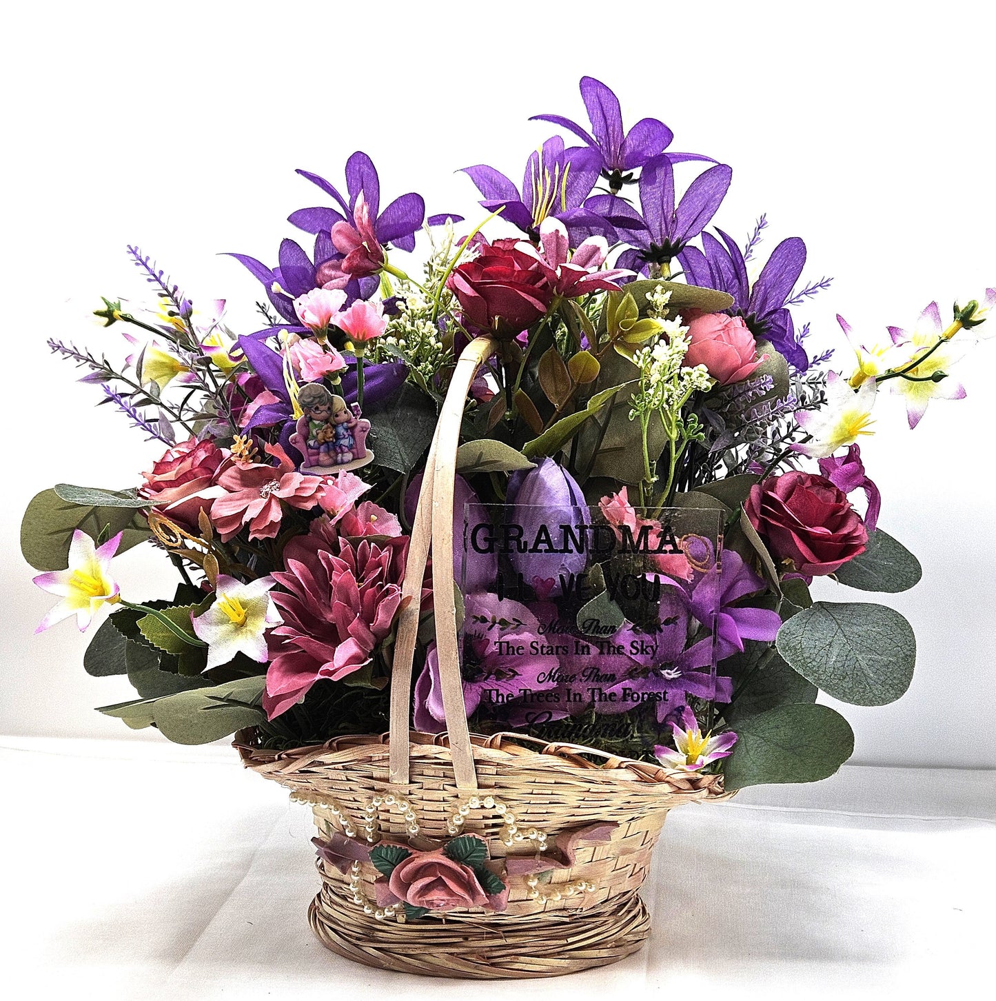 Sentimental Grandma Flower Basket, Pink & Purple Blossoms, Mother's Day Gift, Birthday Sentimental Surprise