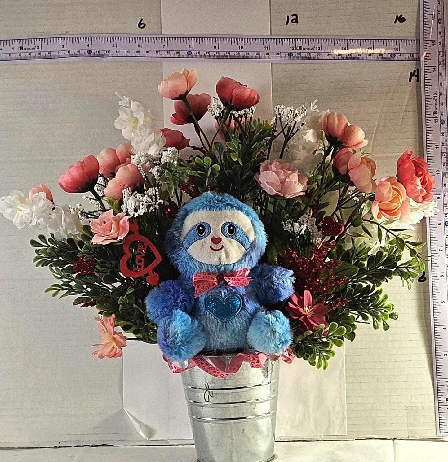 Romantic Sloth Flower Arrangement with Sloth, Romanntic Flower Arrangement with Peonies/White Florals