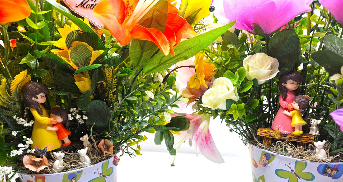 Love To Mom, Happy Mother's Day, I Love You Mom Floral Arrangement/Gift, 2 Options/Mother And Child/ Orange/Yellow Or Pink/Purple Florals