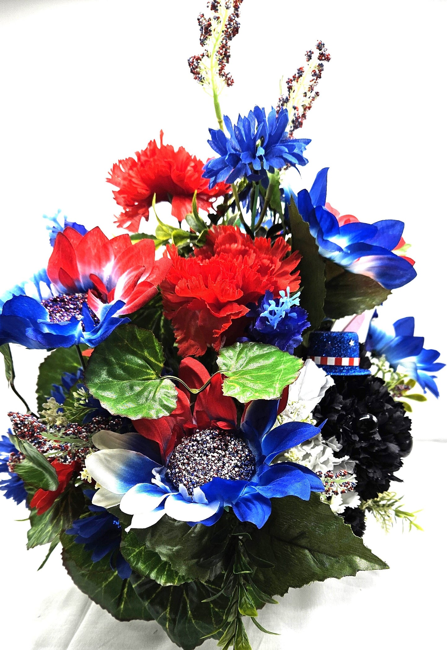 Black and White Silk Carnation Flower Dog Decor, Red/White/Blue Floral Garden, Patriotic Gift, Dog Lover Decor