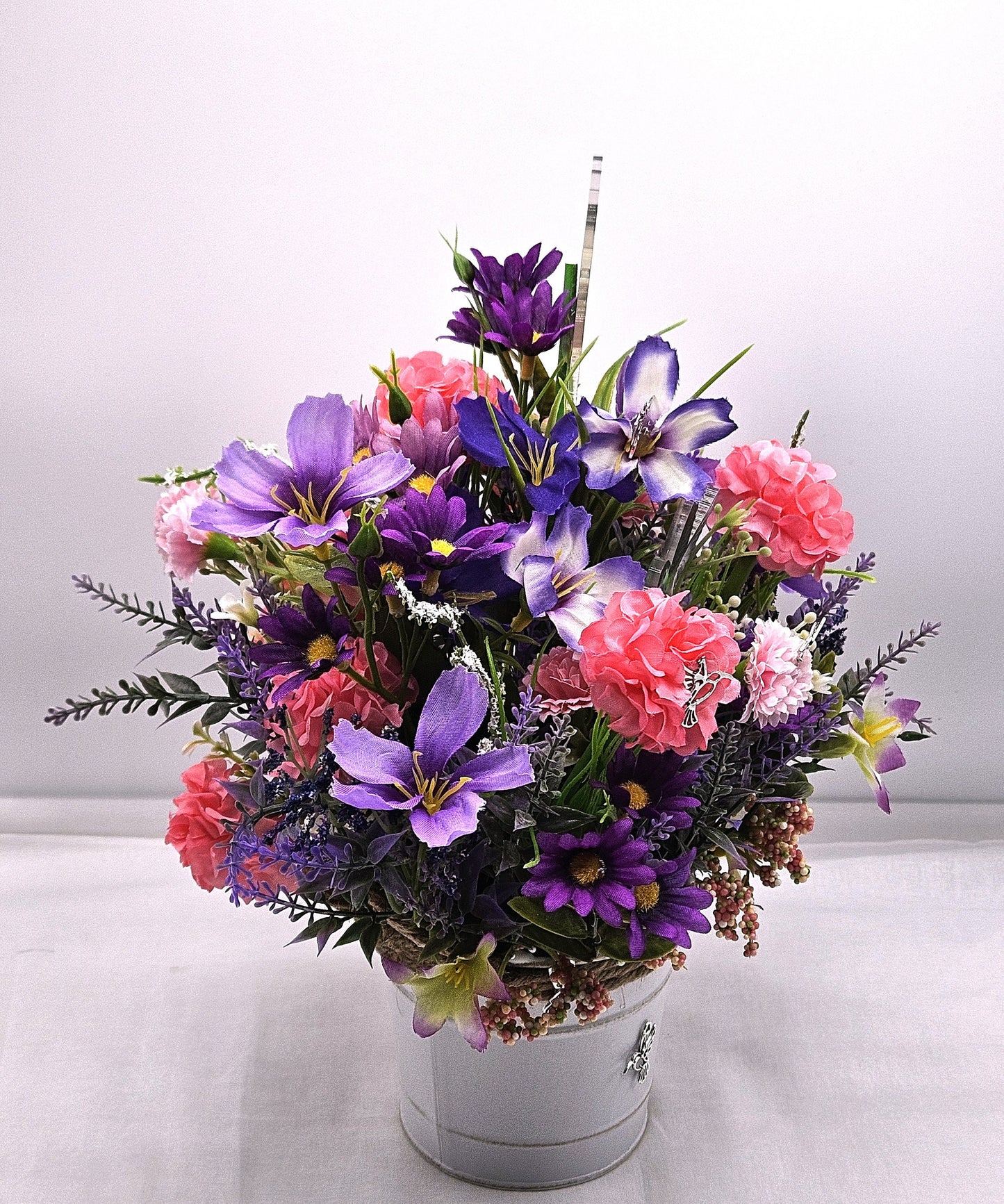 Hummingbird Flower Arrangments, 2 Options, Hummingbird Lover Creations in Yellow/Peach or Piink/Purple Floral Colors, Lots of Hummingbirds