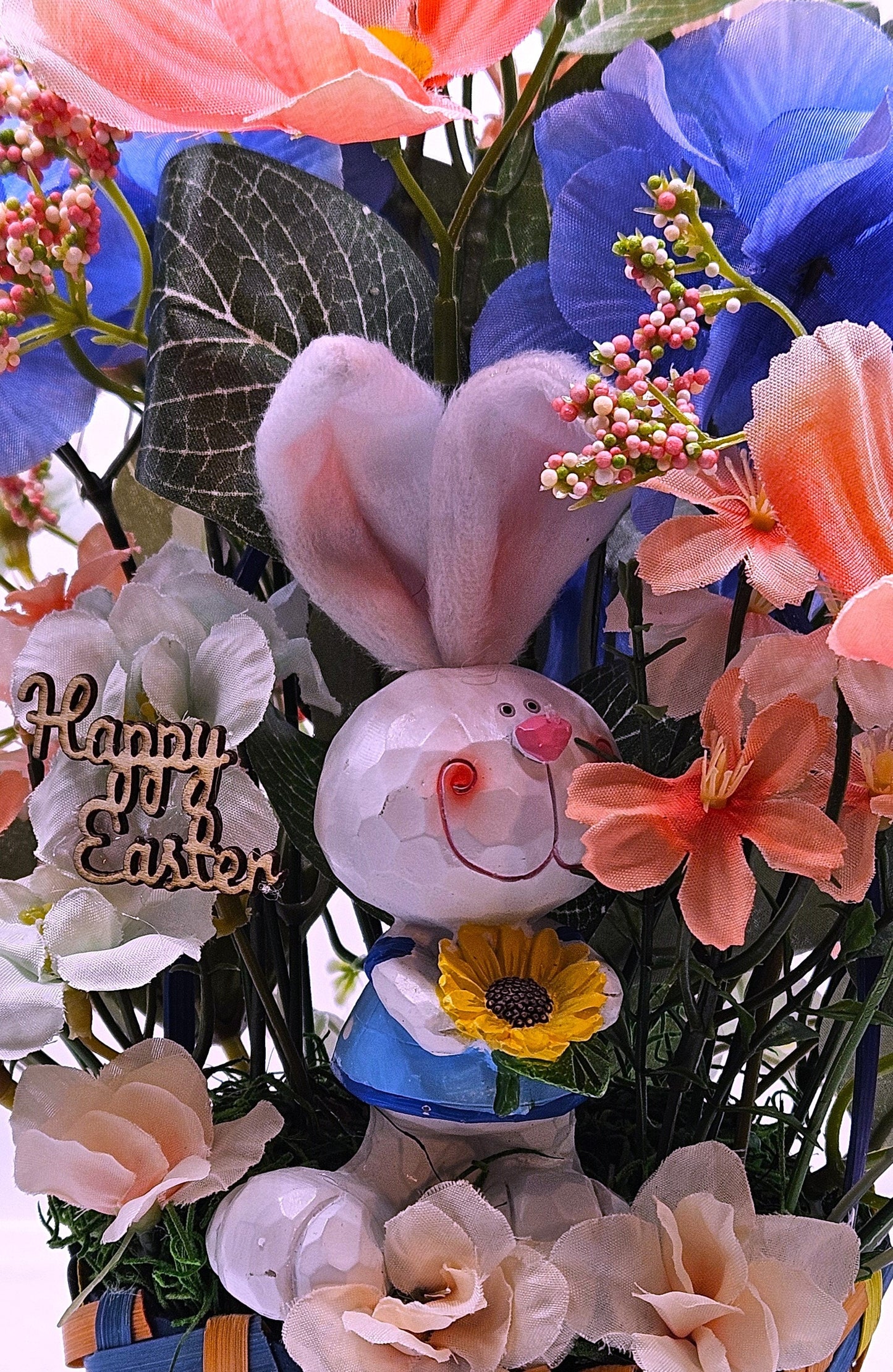 Cheerful Easter Bunnies with Spring Blooms in Easter Basket - 3 Options