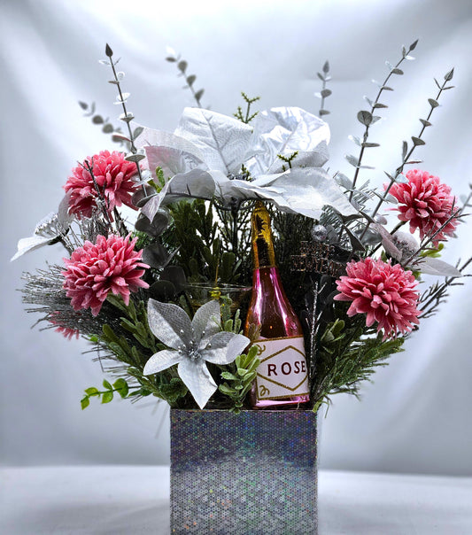 Congratulatory Arrangement in Bright Silver, New Year Champagne Toast/sparkly Silver Flowers/Accents in Silver Box/Cheers in 2025