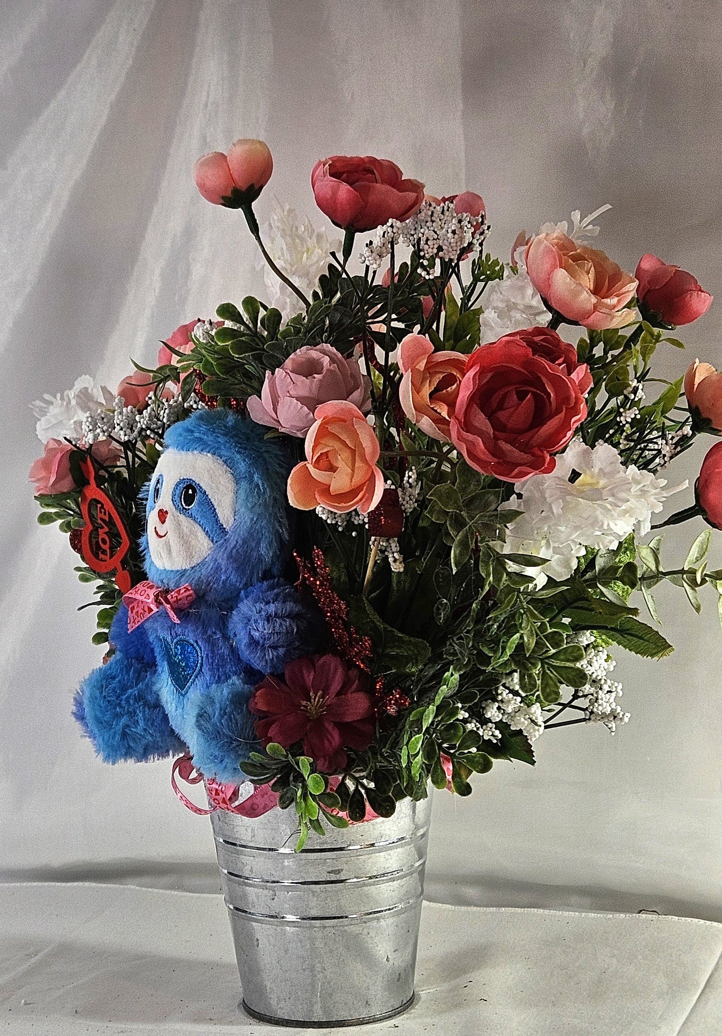 Romantic Sloth Flower Arrangement with Sloth, Romanntic Flower Arrangement with Peonies/White Florals