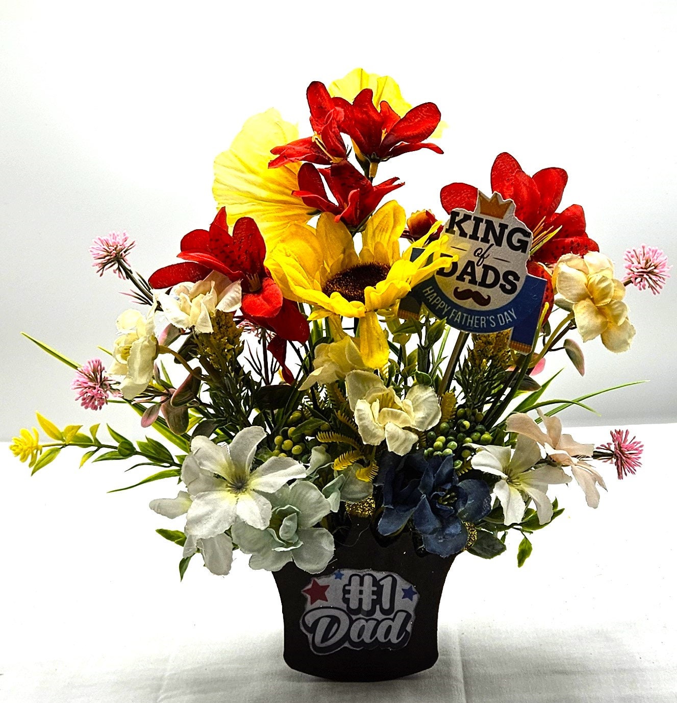 Best Dad Ever Gift: Handpicked Flower Gift Set in Wooden Crown Pot, Father's Day Surprise, #1 Dad Father's Day Gifts, 2 Options
