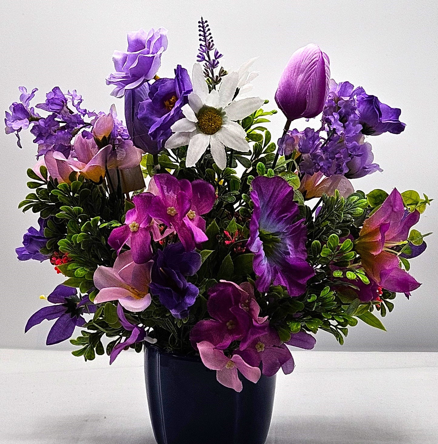 Godmother Gift White Daisies Purple Lilies Flowers Cute, Cosmos Flower Purple Roses Flower Arrangements Centerpiece Plant Pot Ceramic Unique