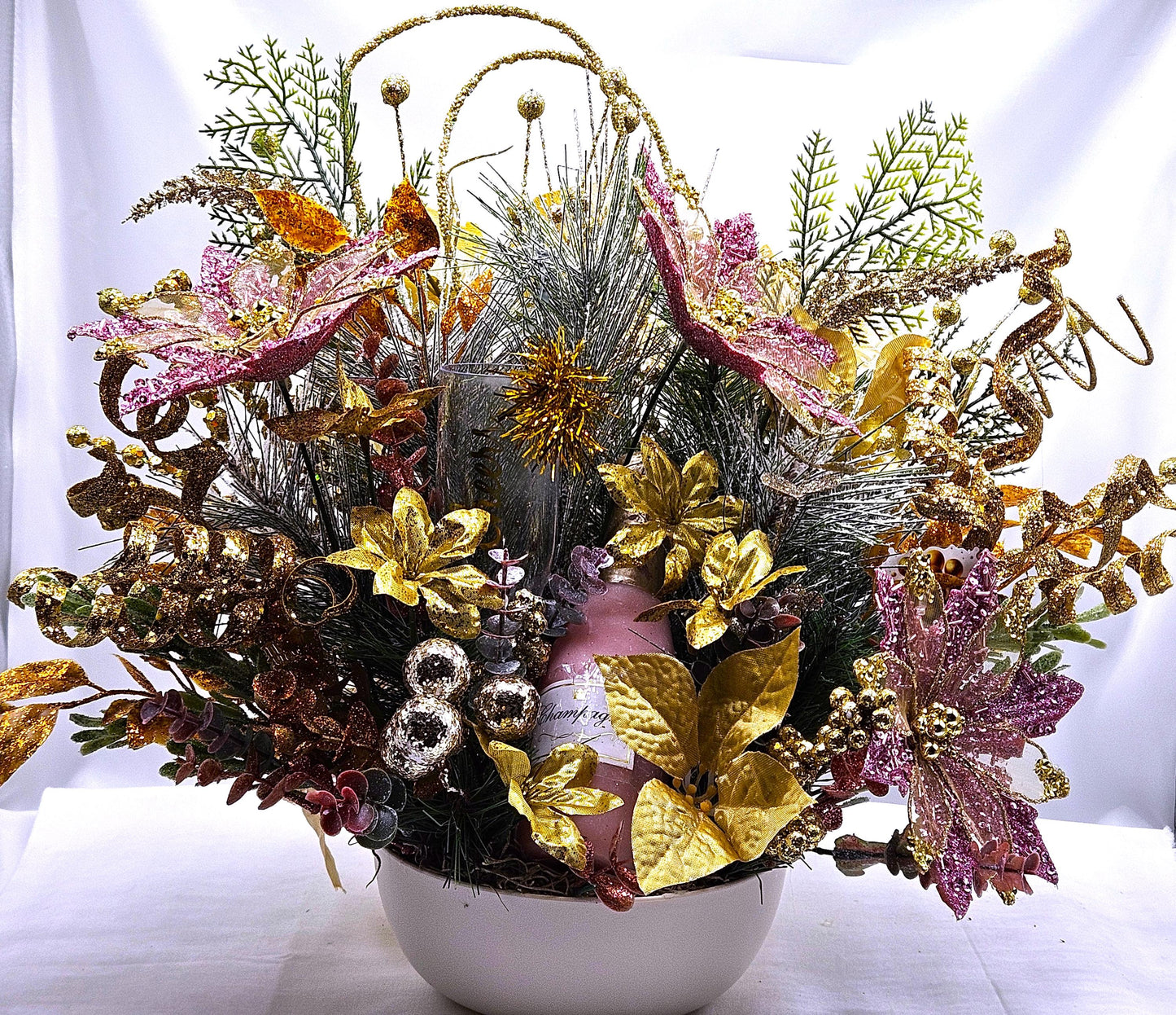 Congratulatory Centerpiece, 2 Options, Gold or Silver, New Year Toast/sparkly Silver or Gold Flowers/Accents/Celebrate in 2025