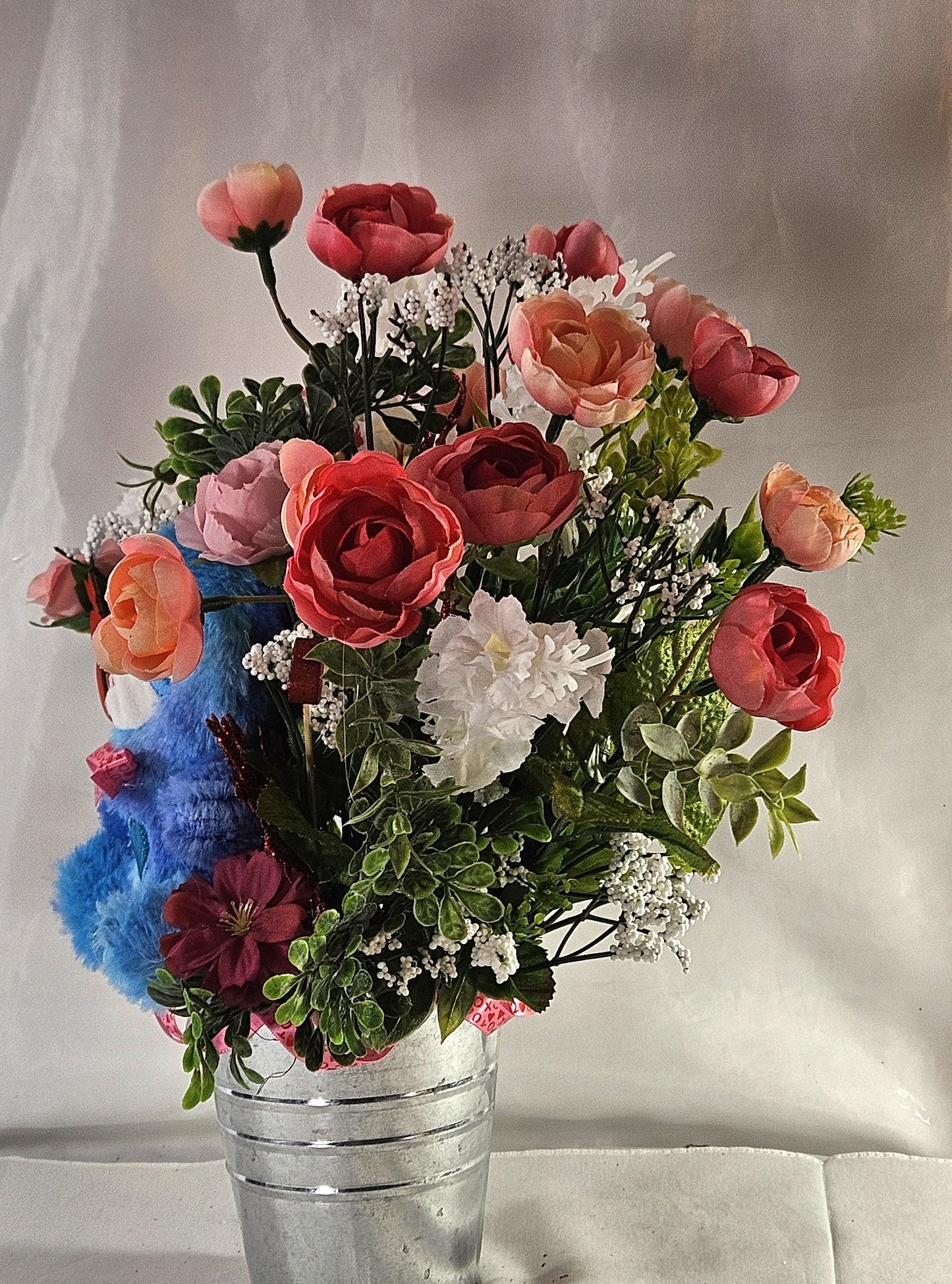 Romantic Sloth Flower Arrangement with Sloth, Romanntic Flower Arrangement with Peonies/White Florals