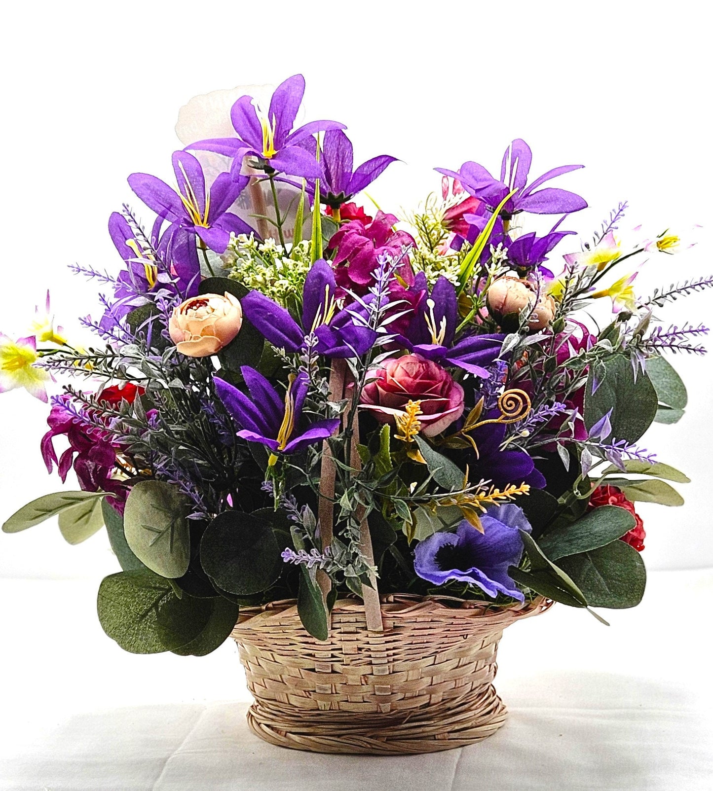Sentimental Grandma Flower Basket, Pink & Purple Blossoms, Mother's Day Gift, Birthday Sentimental Surprise