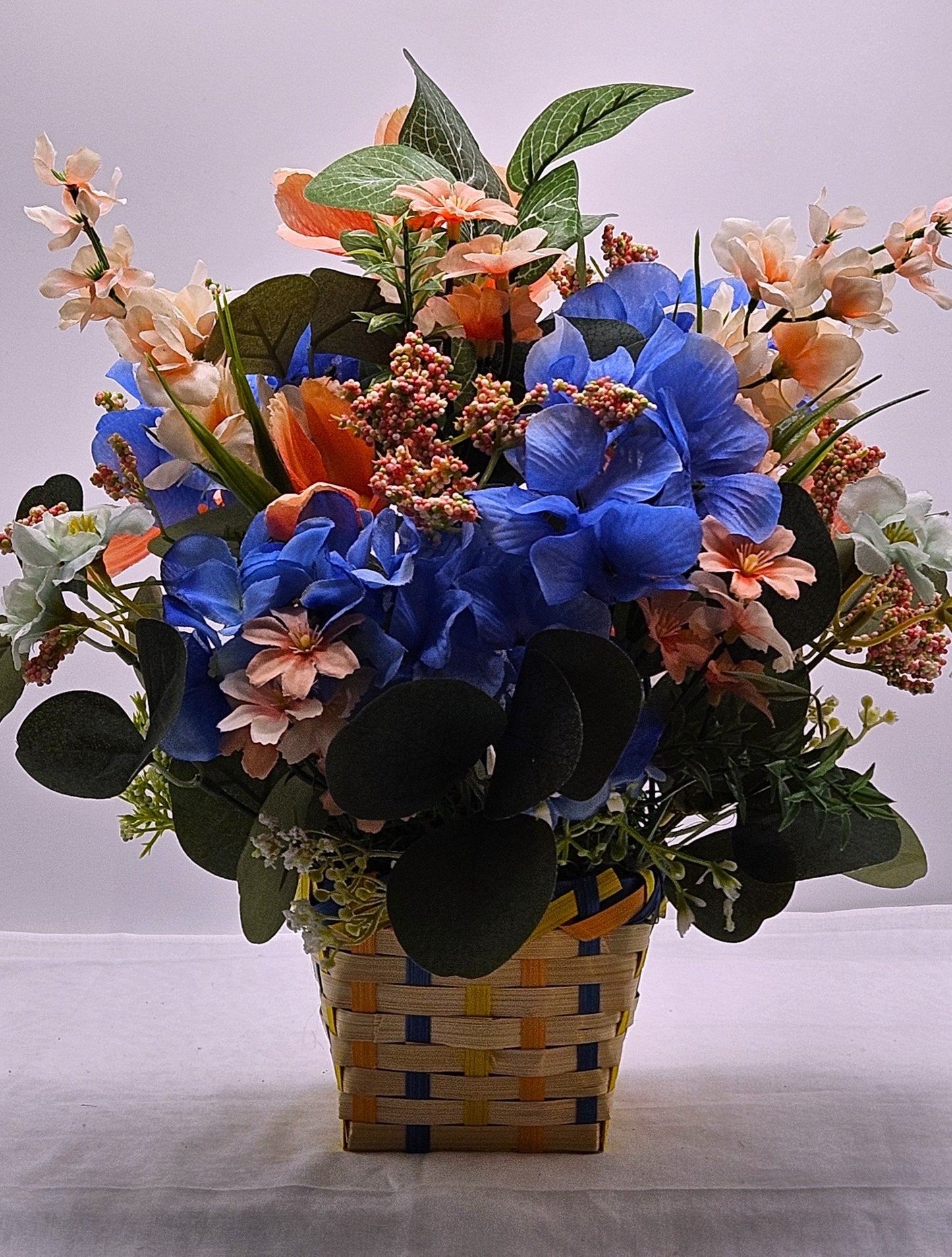 Cheerful Easter Bunnies with Spring Blooms in Easter Basket - 3 Options