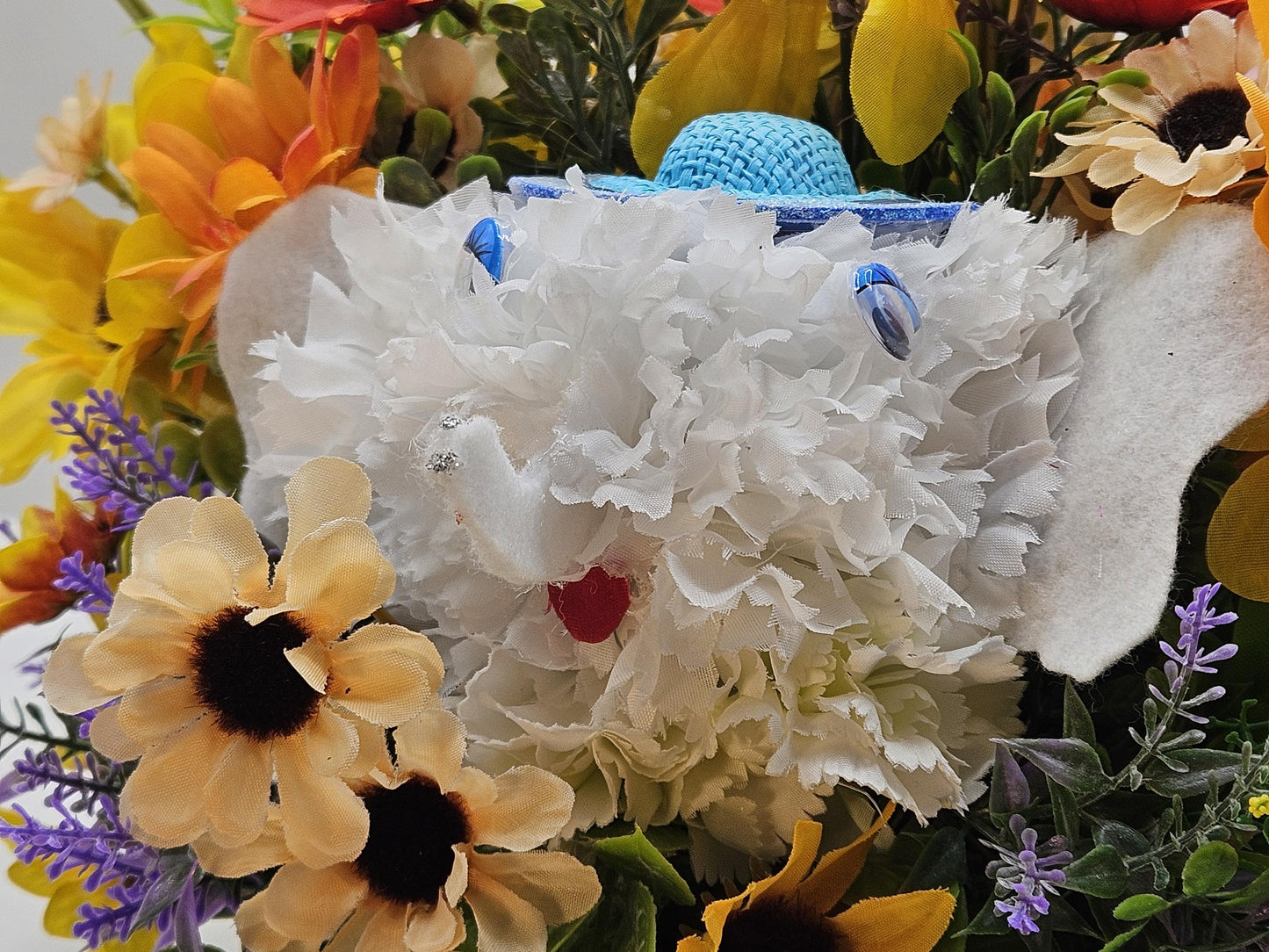 Faux Silk Carnation Elephant Flower Arrangement Amidst Colorful Wildflowers, Elephant Lover Gift, Birthday, Get Well, Thinking of You Gift