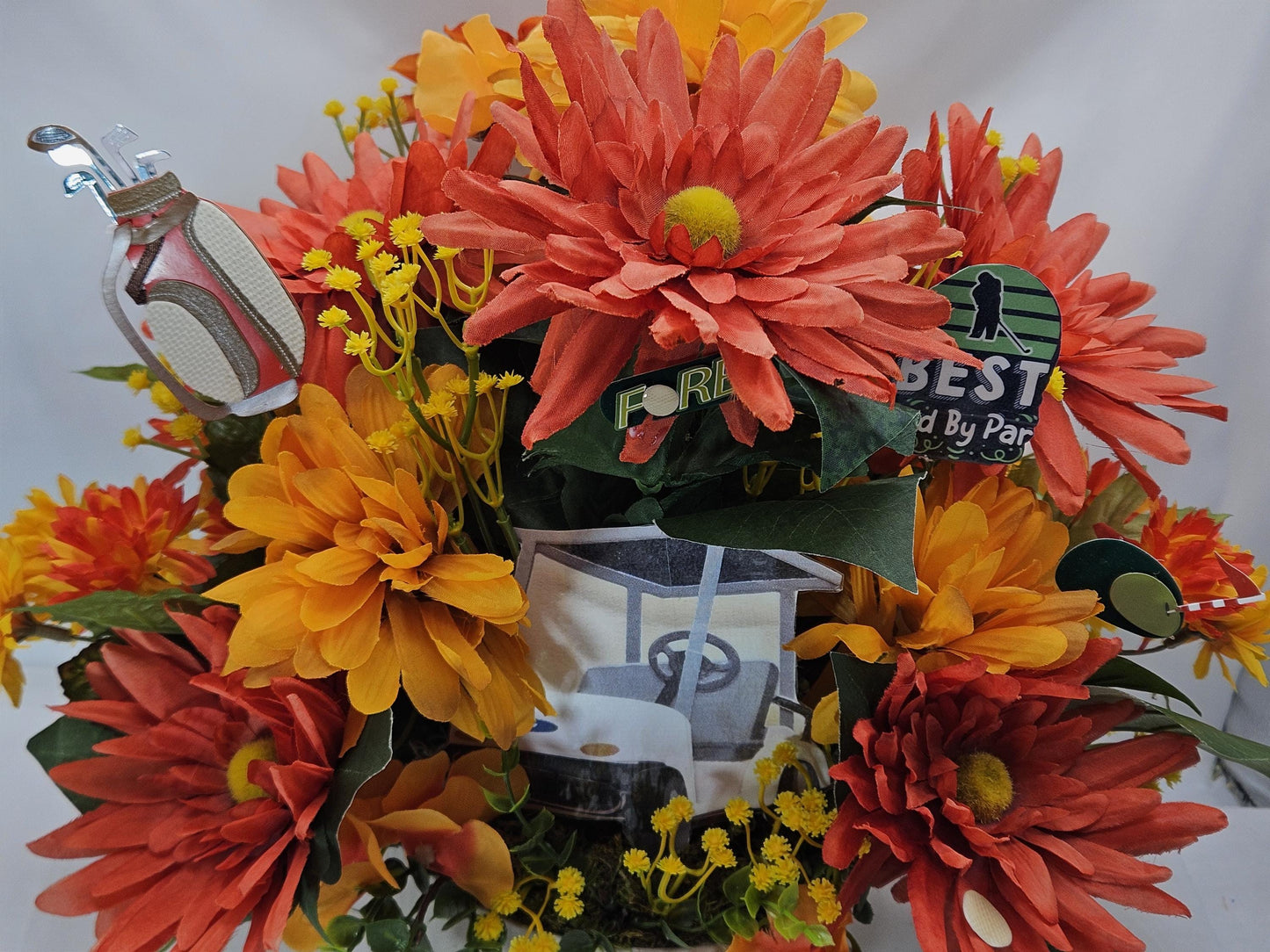 For the Golf Lover/A gift for Him/Golf Cart/Bag/Balls/Manly Floral Gift/Orange/Yellow or Gray/Red/Black/Golf Enthusiast for Any Occasion