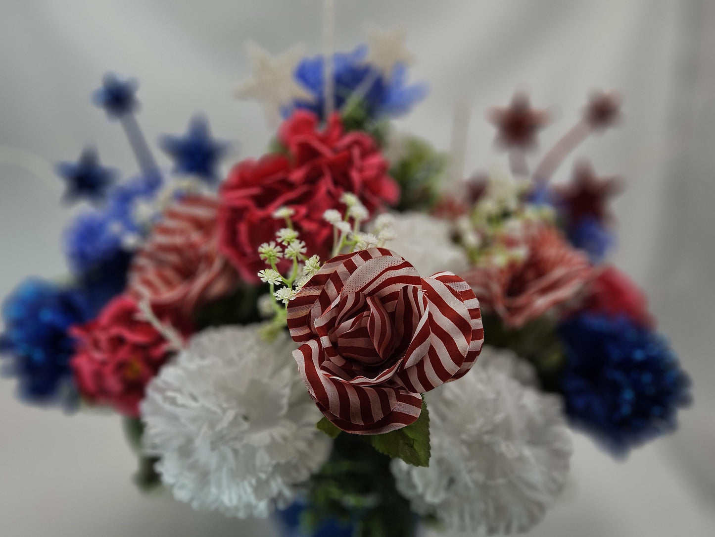 Great American Pride/Patriotic Floral Arrangements/2 Options/FireCracker or Cowboy Cow/Red/Whte/Blue Flowers/Stars Other Patriotic Accents