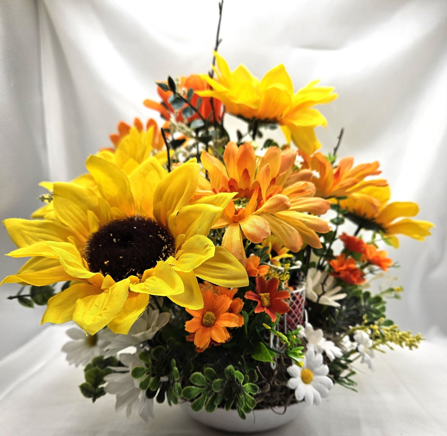 Dog Lovers' Bike Basket with Puppies, Sunflower Wildflower Delight, Whimsical Gift, Housewarming Present