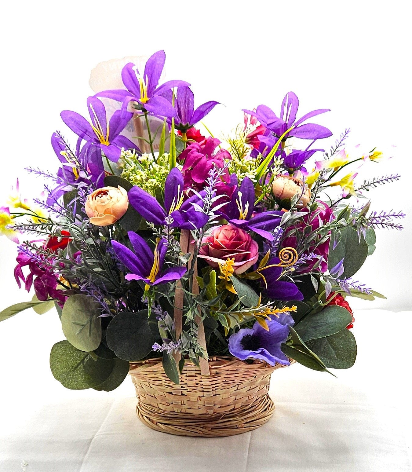 Sentimental Grandma Flower Basket, Pink & Purple Blossoms, Mother's Day Gift, Birthday Sentimental Surprise