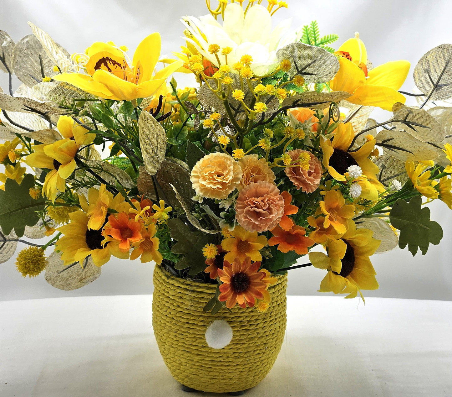 Easter Basket Gifts in 3 Colors, Pink/Yellow/Aqua, Each with a Bunny Accent, colorful Flowers, Lots of Glitter and Greenery, Great Gift Idea