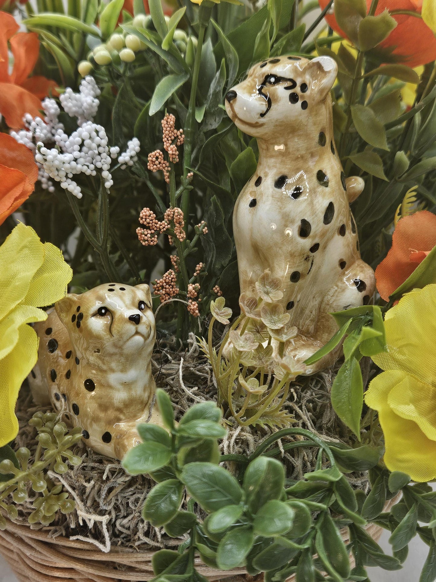 Majestic Cheetah Family Art, Baby Cheetah with Mom, Spring Florals Decor, Nature Lover's Gift, Great Home Decor